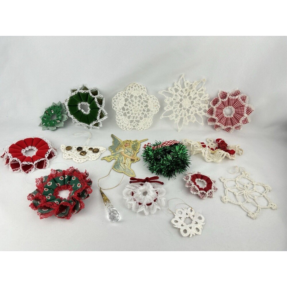 Large Lot Of Vintage Homemade Christmas Ornaments - Angel - Wreaths